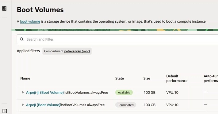 boot volume terminated